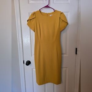 Calvin Klein Mustard Yellow Sheath Dress Size 8 – Structured Sleeve
